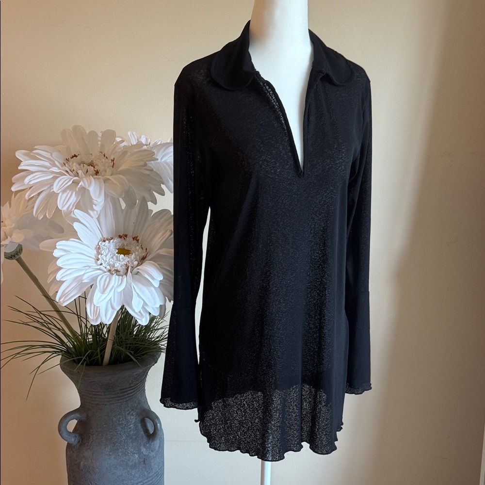 VENUS Black Sheer Bell Sleeve Top